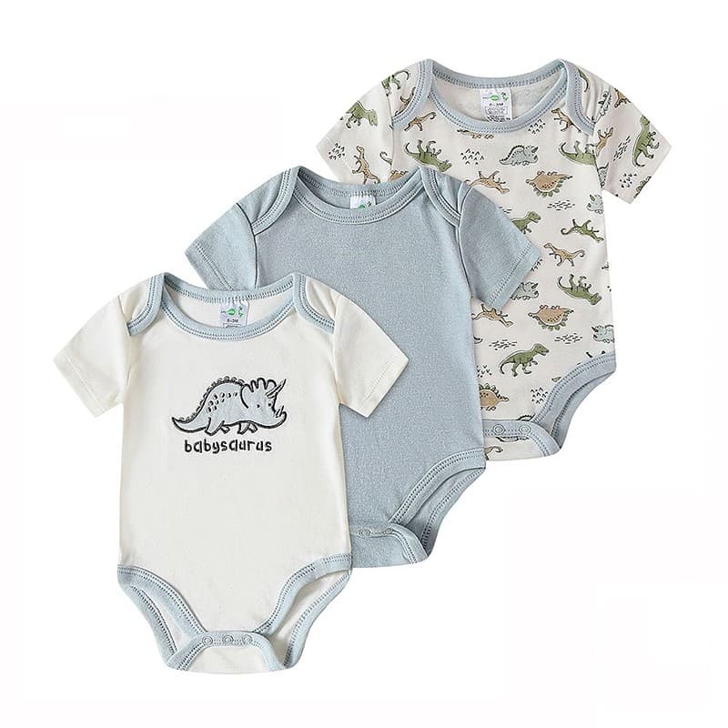 Body Bebê Masculino Kit 3 Peças Manga Curta Estampa Dinossauros