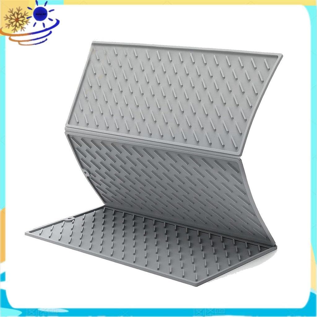 [Le's Shop] Tapete De Secagem De Pratos De Silicone Para Balcão De Cozinha , Escorredor Grande Com Três Dobras , Gancho