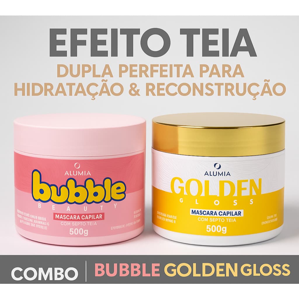 Kit Alumia Bubble Beauty Golden Gloss 500g Máscaras Reconstrução Hidratação Capilar