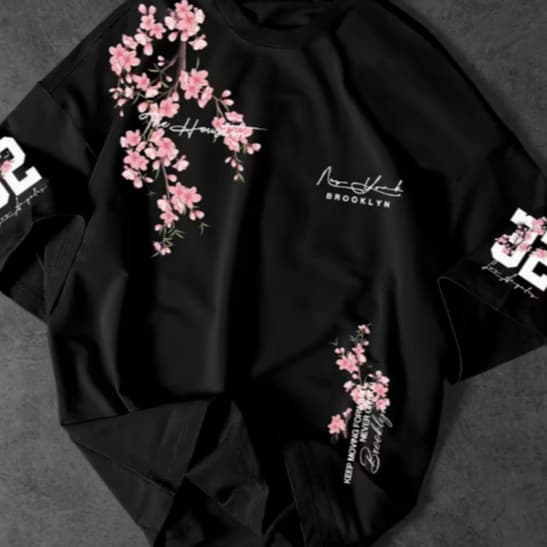 Camiseta Oversized Unissex Floral Rosa Brooklyn Streetwear Casual 100% Algodão