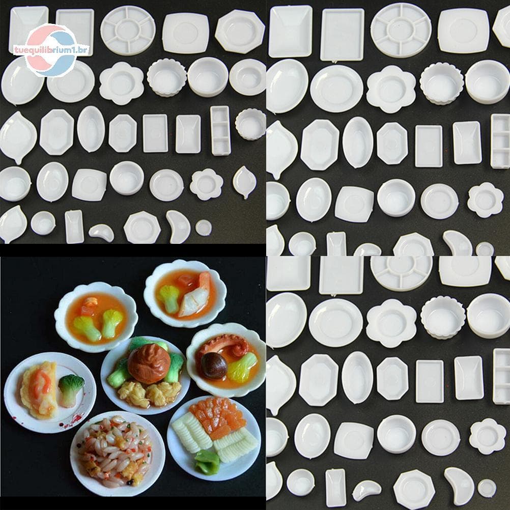tue 33 Peças Casa De Bonecas Em Miniatura Talheres Prato De Plástico Conjunto Mini Comida BR
