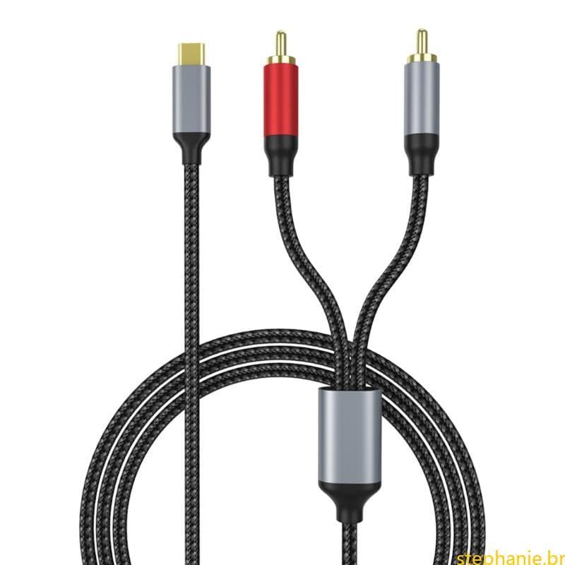 Melhor Som Trançado USB C 1 5 M Para 2RCA Estéreo Telefones, Laptops E Receptores