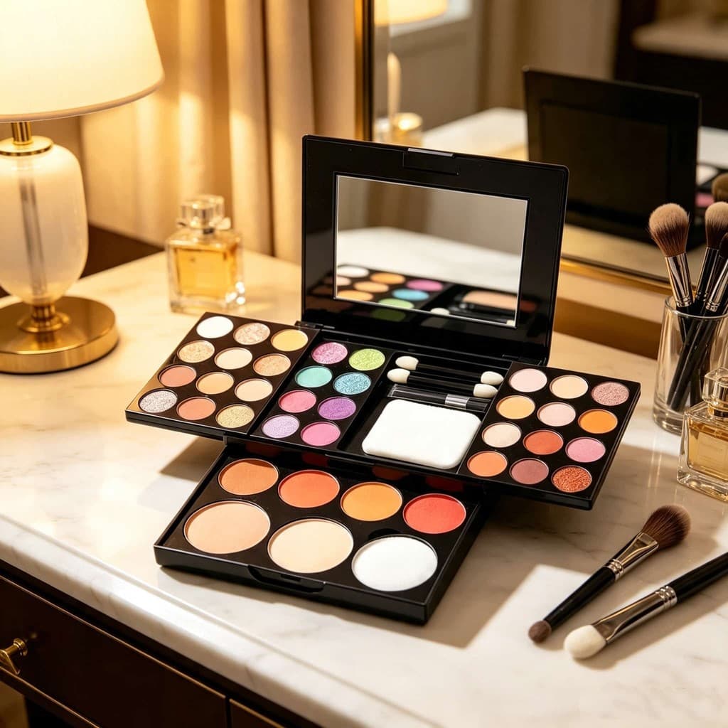 Kit Paleta Multifuncional Sombras Blush Pó Compacto Acompanha Aplicadores Pincel e Esponja para Uso Diário