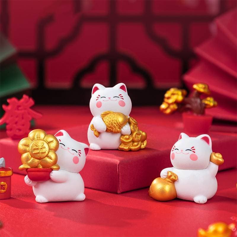 FFBR 4 Pçs Mini Luy Gato Ornamento Dos Desenhos Animados Fortuna Gatinho Estatueta Micro Paisagem Interior Do Carro Casa