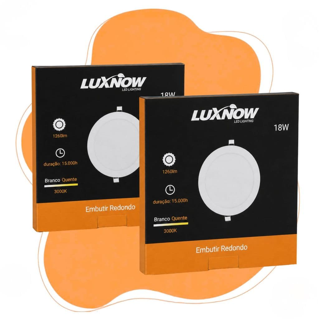 KIt 2 Painel Led Emb Redondo 18w 3000k Luxnow 22cmx22cm Branco Quente 100-240v