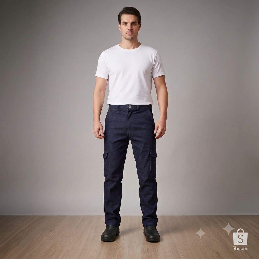 Calça Jeans Cargo com Elastano De Trabalho Pesado Reforçada Profissional