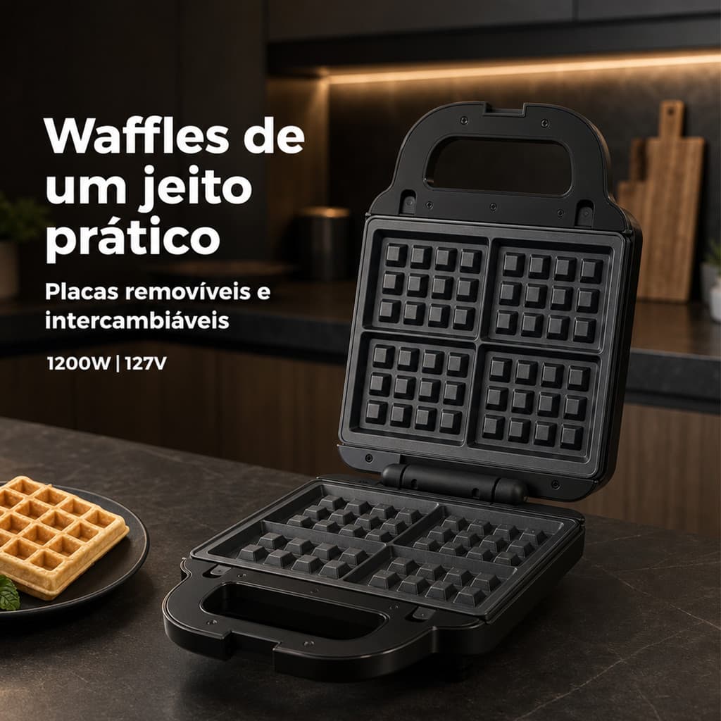 Sanduicheira 3 Em 1 Placas Removíveis Grill Waffle Donuts Elétrica 110V