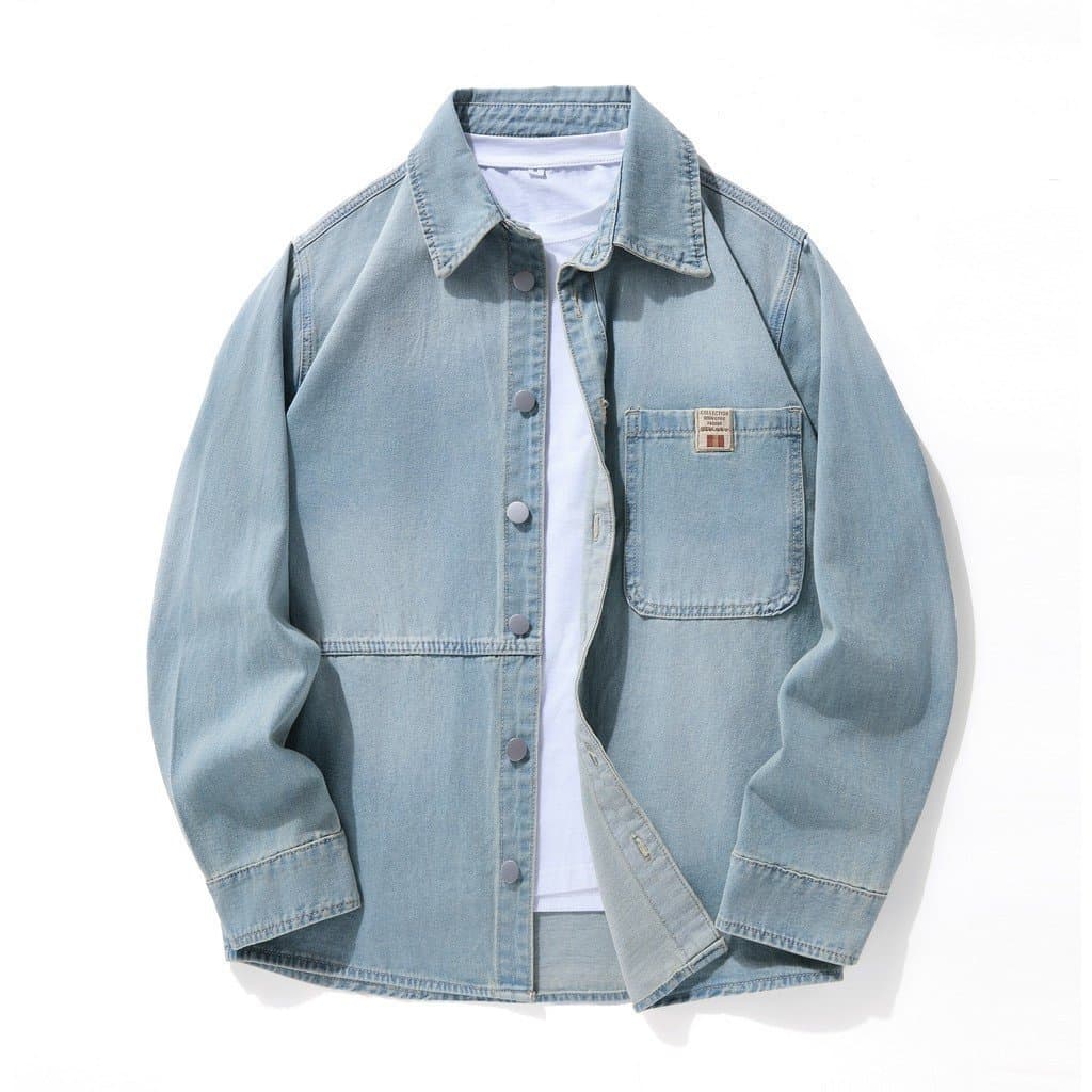 Camisa Casual de Denim Masculina, Jaqueta Clássica com Botões, Estilo Workwear, Casaco para Primavera e Outono OBAS