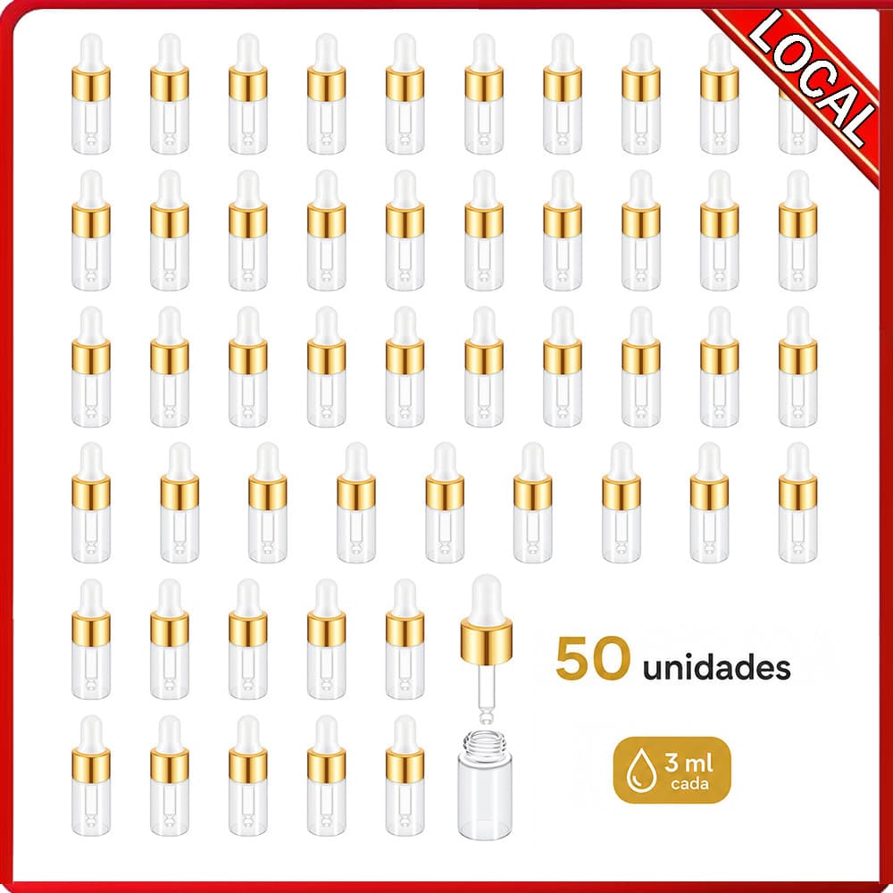 50 Sub-garrafas douradas 3ml Material de vidro portátil pode ser usado para óleo essencial adequado para viagens