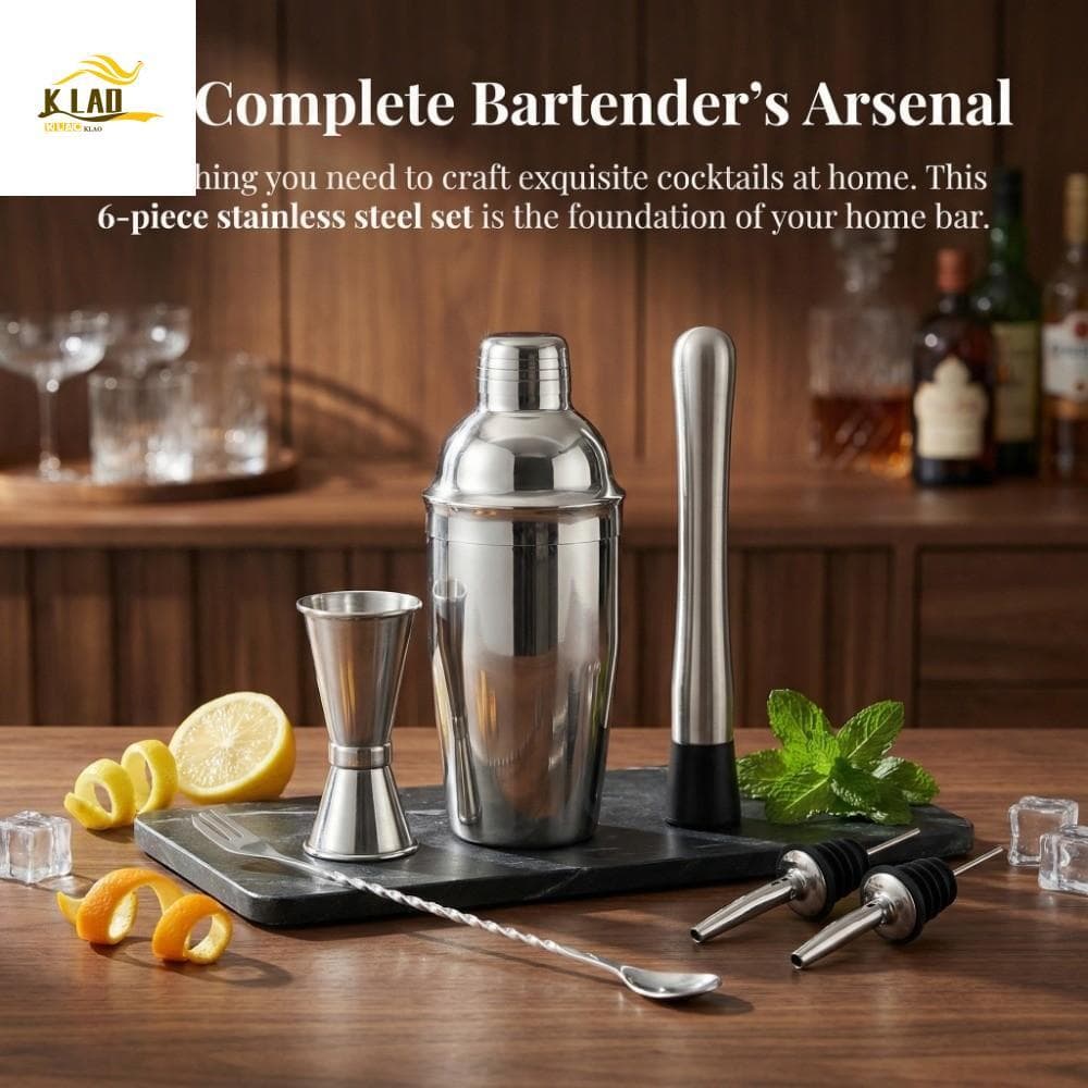 KLAOSD 6 Pçs/Set Cocktail Shake , Com Colher Mexendo Conjunto De Bar Misturador De Bebidas De Aço Inoxidável , Pourer De