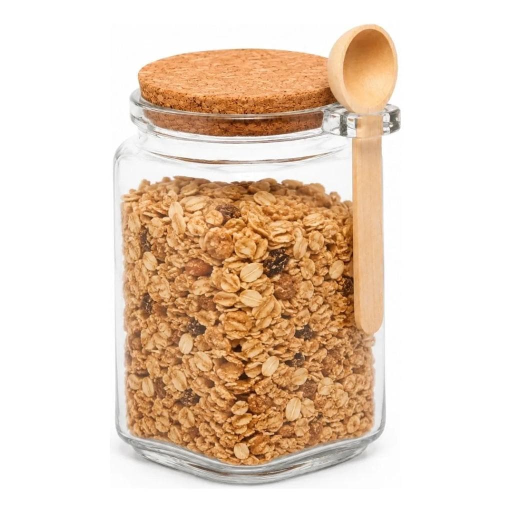 Pote Hermético Cereais Pote Conserva Pote Alimentos Organizador 650ml Vidro Colher De Bambu