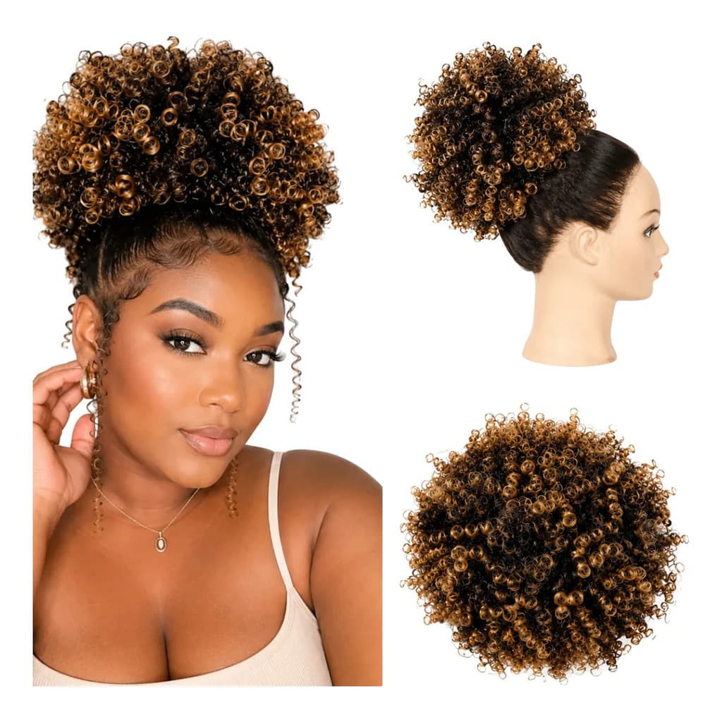 Rabo Cacheado Afro Puff 25cm - Fibra Orgânica Premium