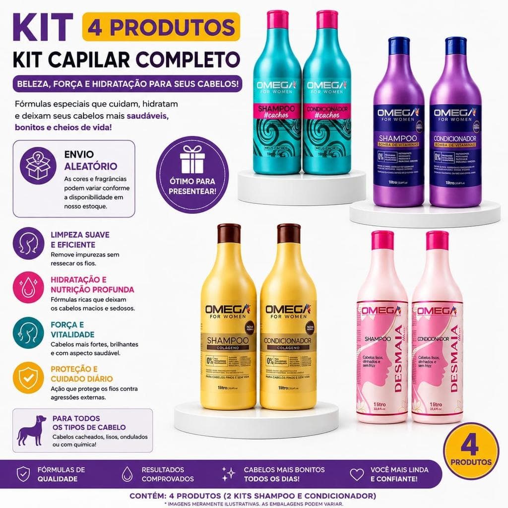 4 Produtos - 2 Kits Shampoo e Condicionador Kit Capilar