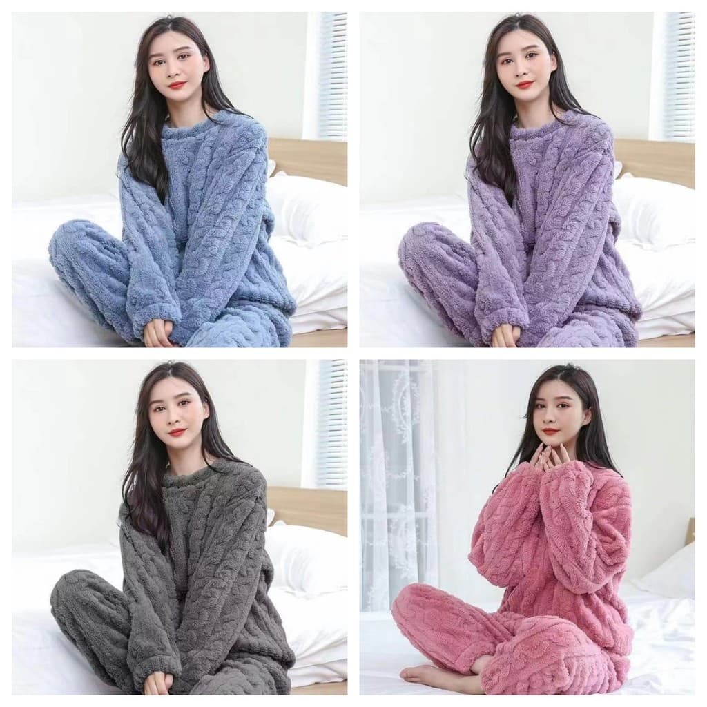 Pijamas de lã Coral feminino inverno forro de lã engrossado Jacquard manga comprida Loungewear de duas peças outono inve