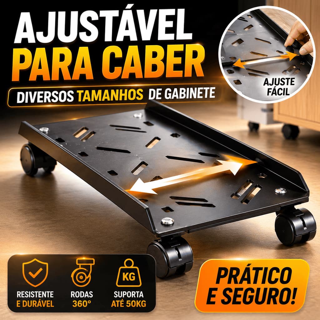 Suporte Gabinete Com Rodinhas Ajustável Universal Antiferrugem Base Para CPU Computador Gamer Ventilação Anti Poeira