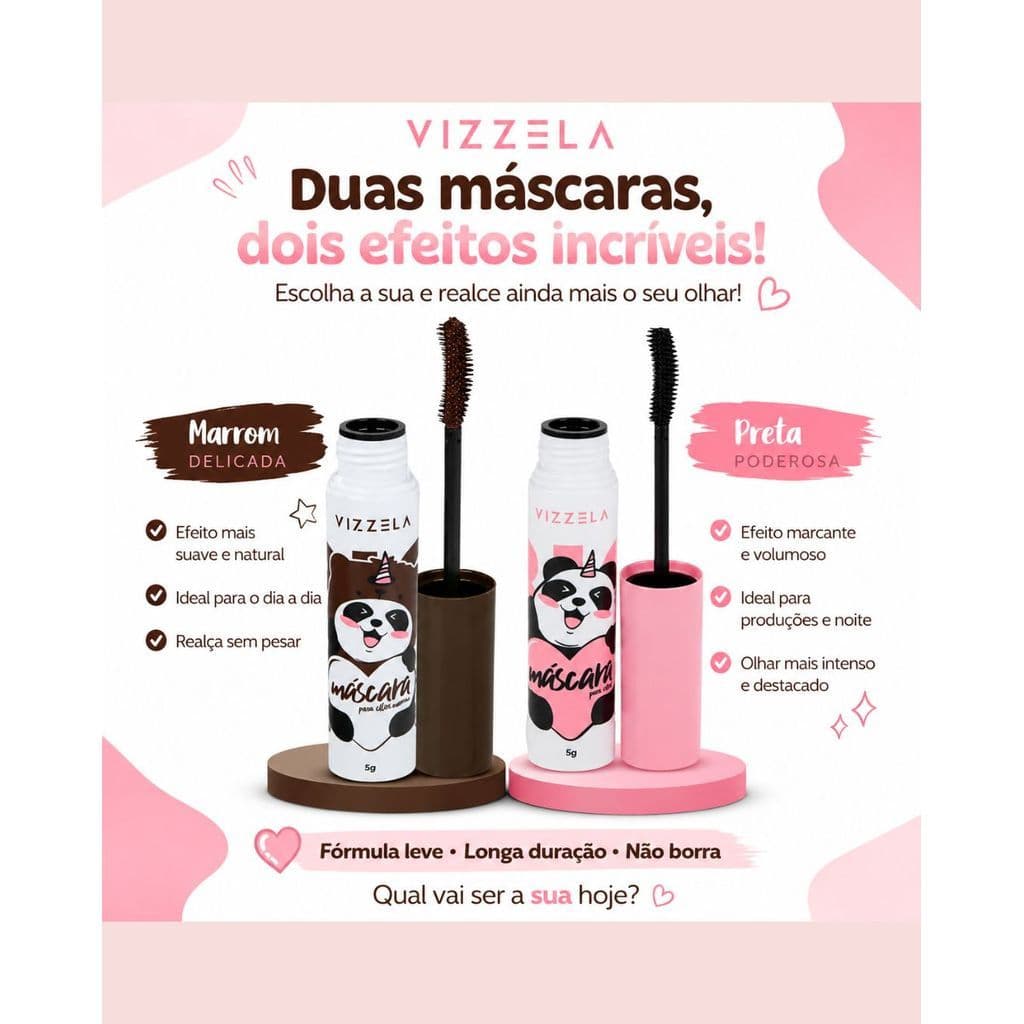 Máscara Para Cílios Vizzela Kit 2 Unidades Alta Fixação e Volume