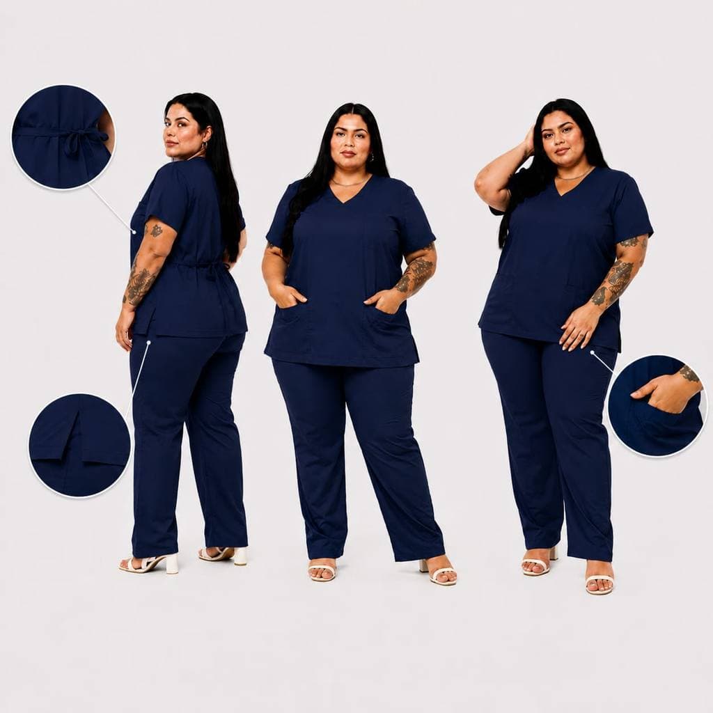 Scrub Feminino Gola V Azul Marinho Plus Size Pijama Cirúrgico P ao G5