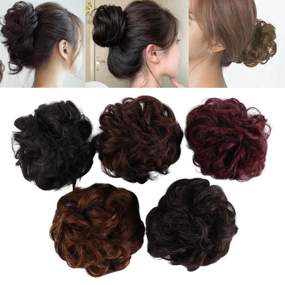 Cabelo Sintético Marrom Preto Postiços Falso Encaracolado Cordão Chignon