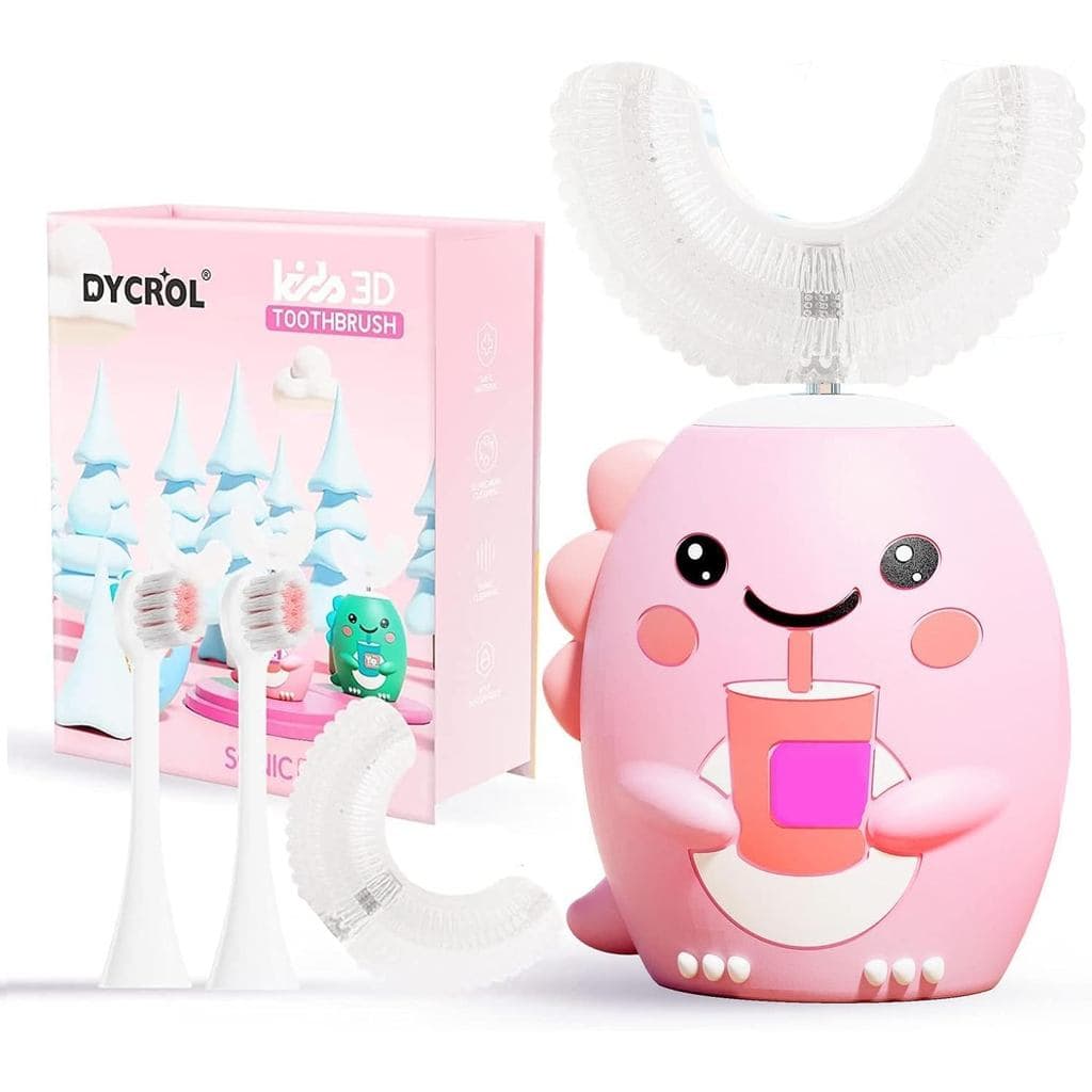 Escova de Dentes Elétrica Infantil DYCROL em Forma de U com 4 Cabeças de Escova, Escova de Dentes Sônica para Crianças c