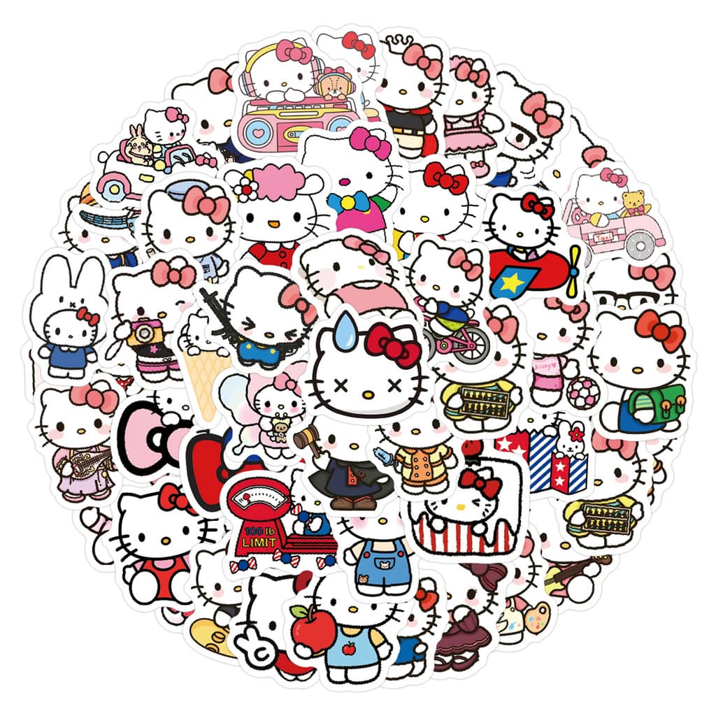 Adesivos da Hello Kitty em estilo cartoon para decoração de diários, artigos de papelaria DIY, adesivos para celular e c