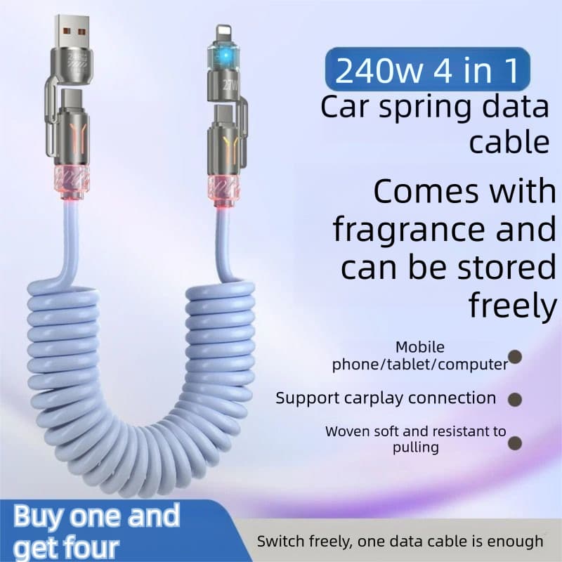 Cabo De Dados De Mola De Carro 240 W 4 Em 1 , Compatível Com Android E iOS , Carregamento flash De Aromaterapia ultra Rá