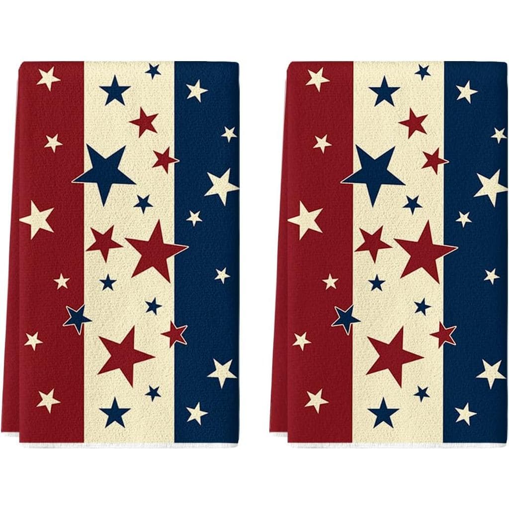 Toalhas de Cozinha Artoid Mode com Listras e Estrelas, Tema Patriótico Americano para o 4 de Julho, 18x26 Polegadas, Dec