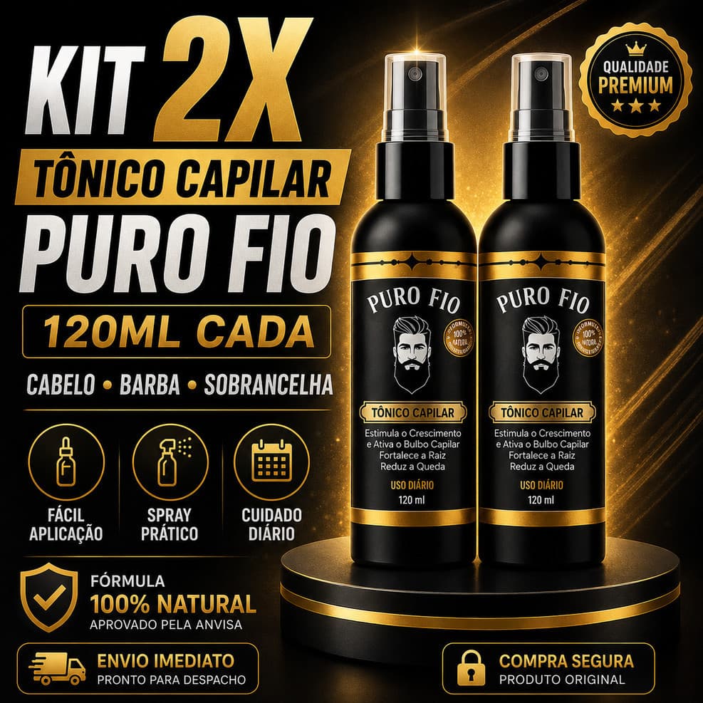 Kit 2 Tônicos Capilares Pro Barber Puro Fio 120ml Cabelo Barba e Sobrancelha