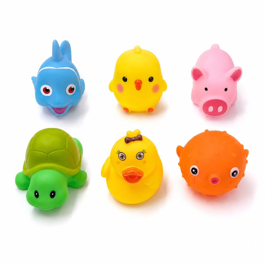Kit 6 Brinquedos de Banho para Bebê Bichinhos de Borracha Macios Flutuantes Educativos Infantil