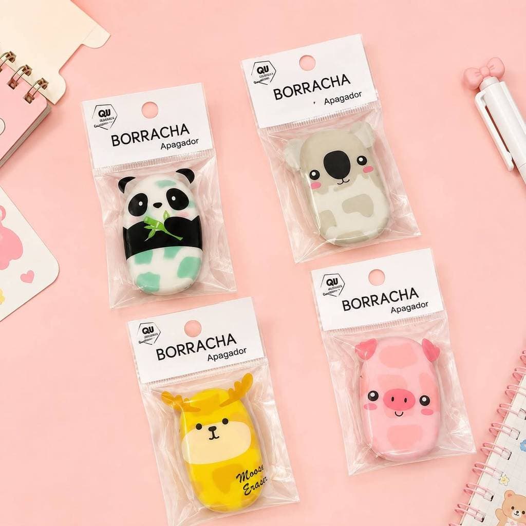 Kit Borracha Escolar Fofa 2/4/6 Unidades Animais Coala Panda Girafa Porquinho Macia
