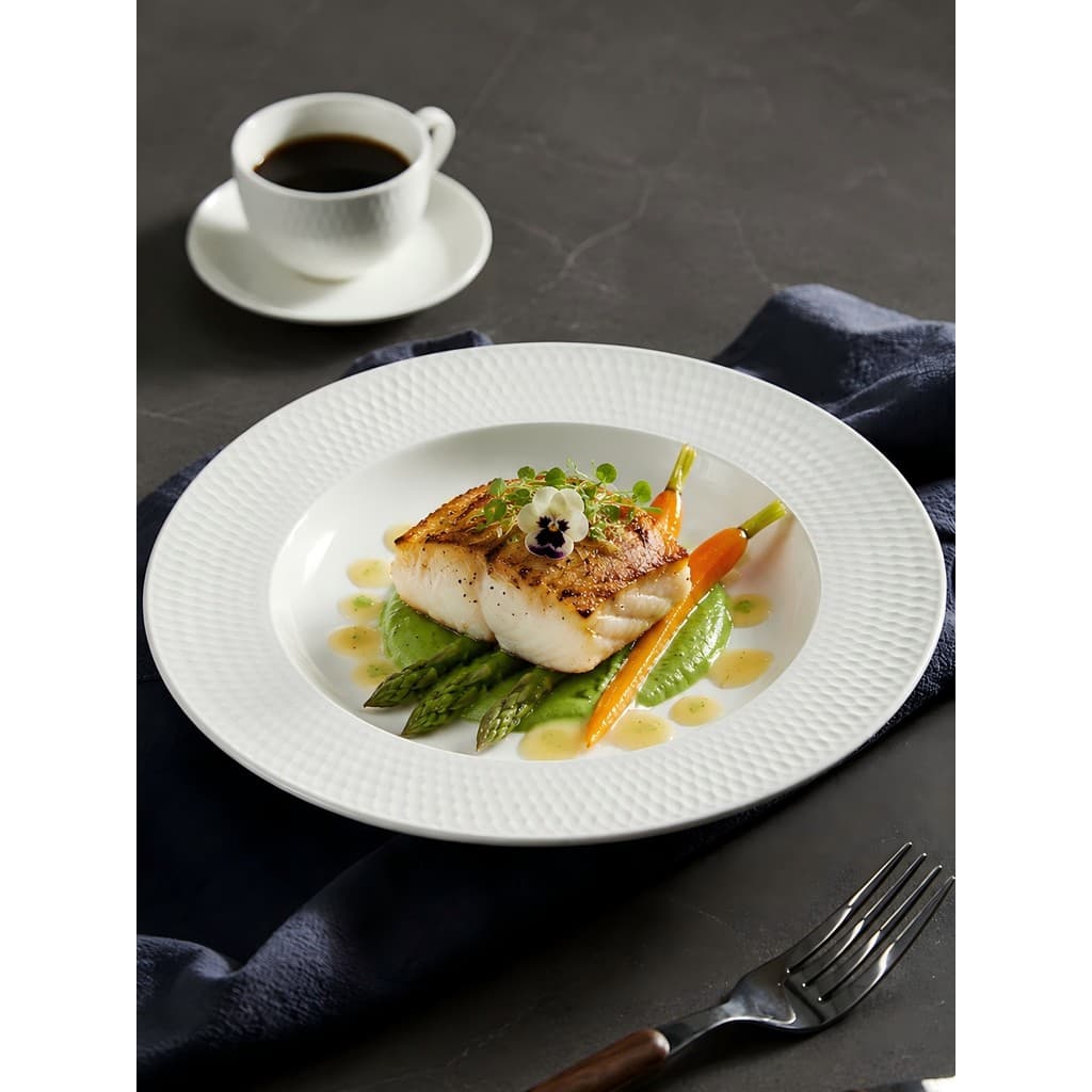 IMhouse prato de comida ocidental, prato de chapéu de palha de alta qualidade, talheres de cerâmica, prato branco criati