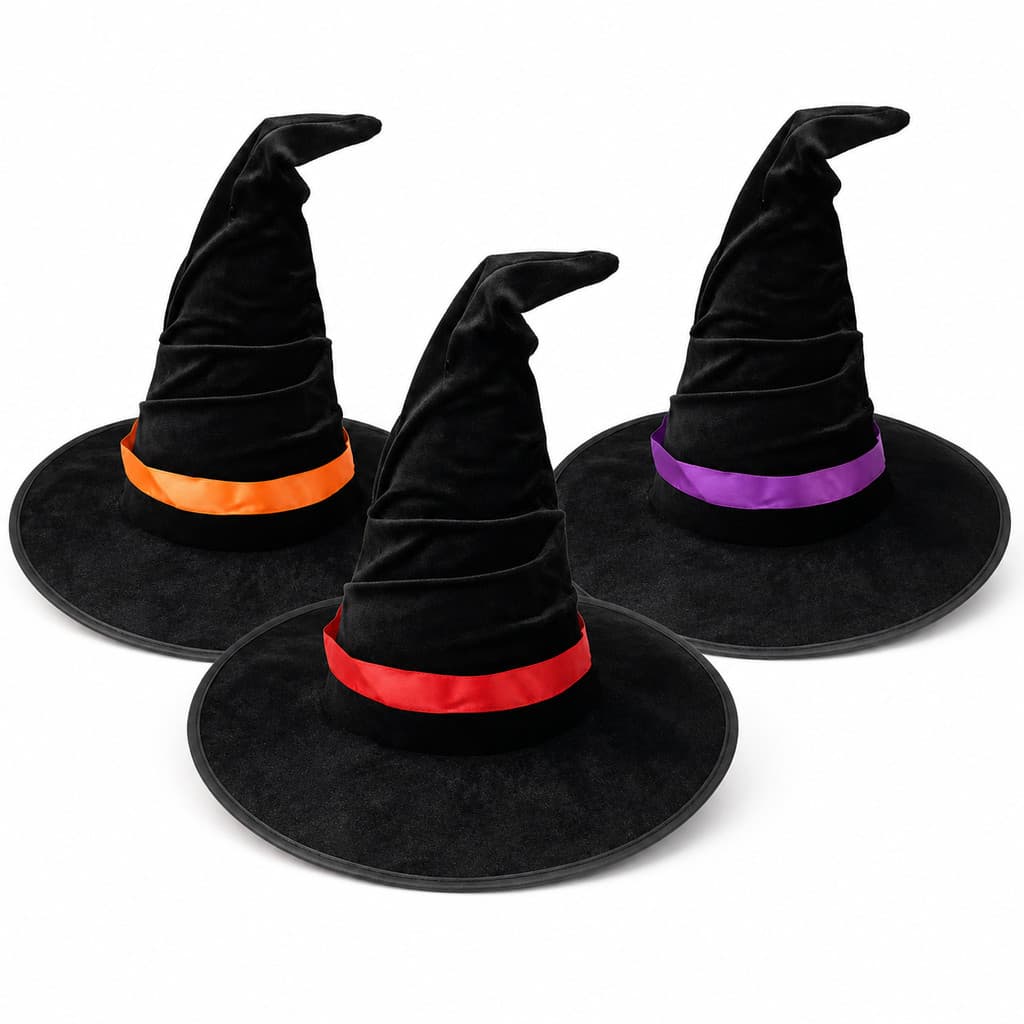 Chapéu Bruxa Ponta Curvada Veludo Fantasia Halloween