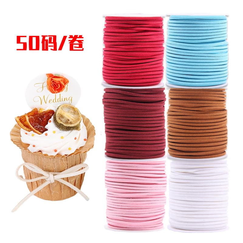 Corda de veludo de couro colorida, 50 jardas, joias DIY, corda artesanal, buquê de flores, decoração de bolo, suprimento