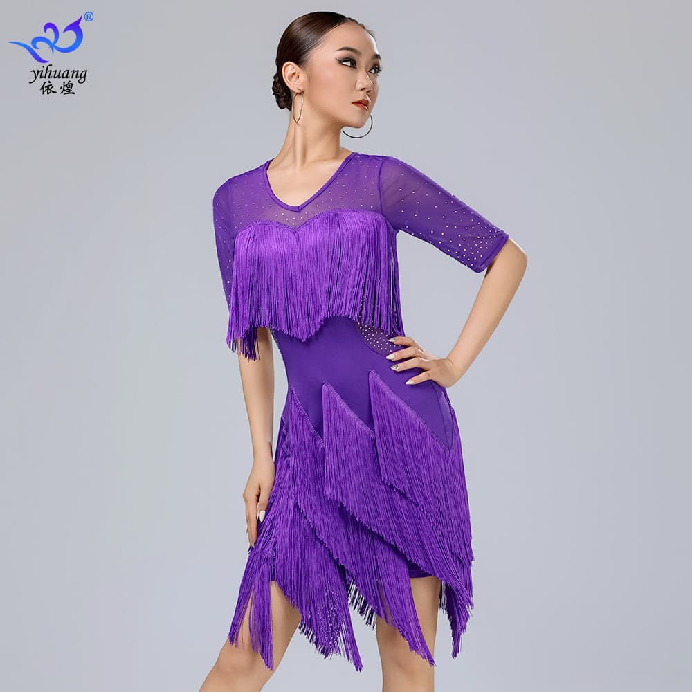 Traje de dança latina mais magro olhar fluxo vestido desempenho traje padrão nacional competição de dança traje desempen