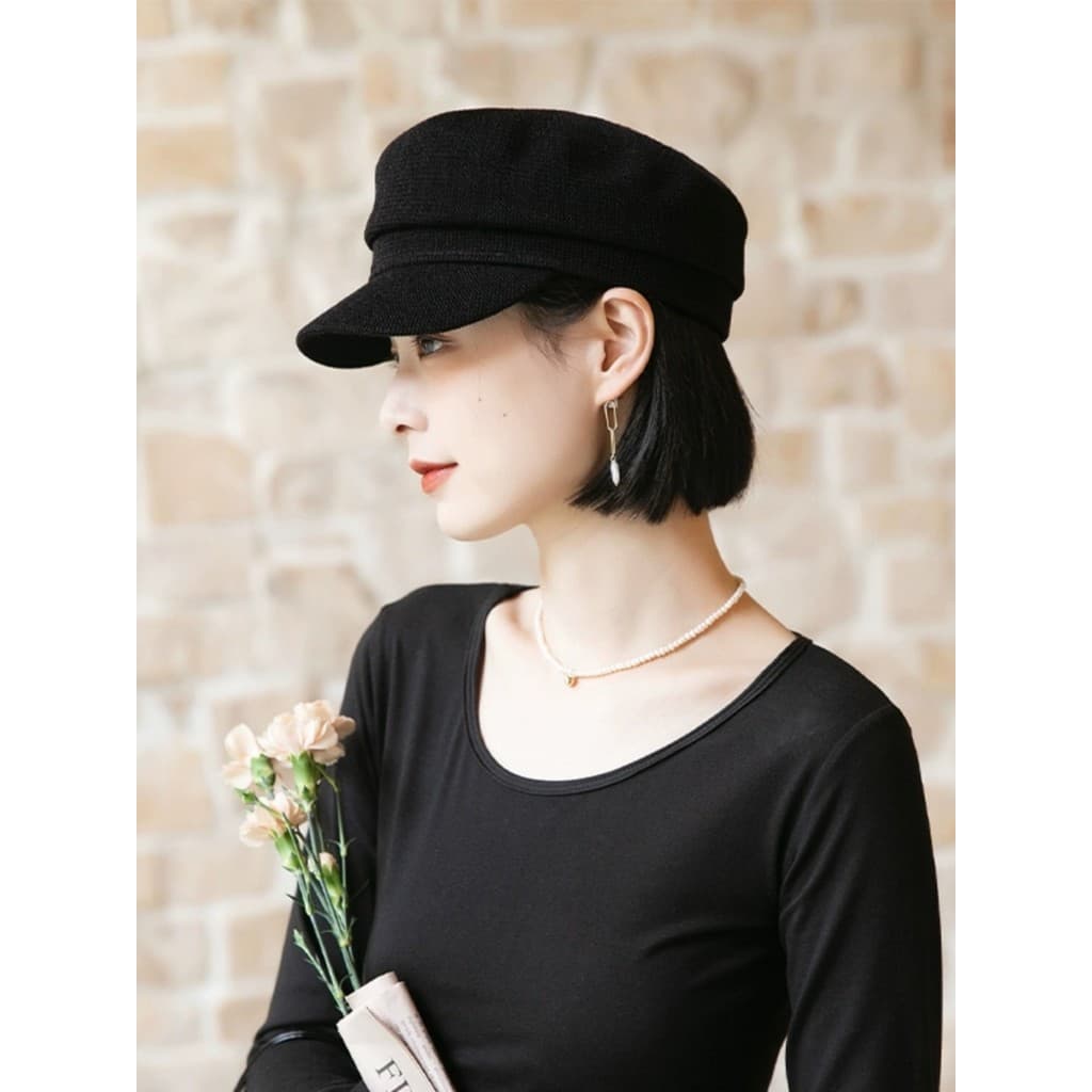Preto Retro pico boné feminino verão novo estilo jornaleiro chapéu moda chapéu de sol All-Match chapéu de sol octogonal