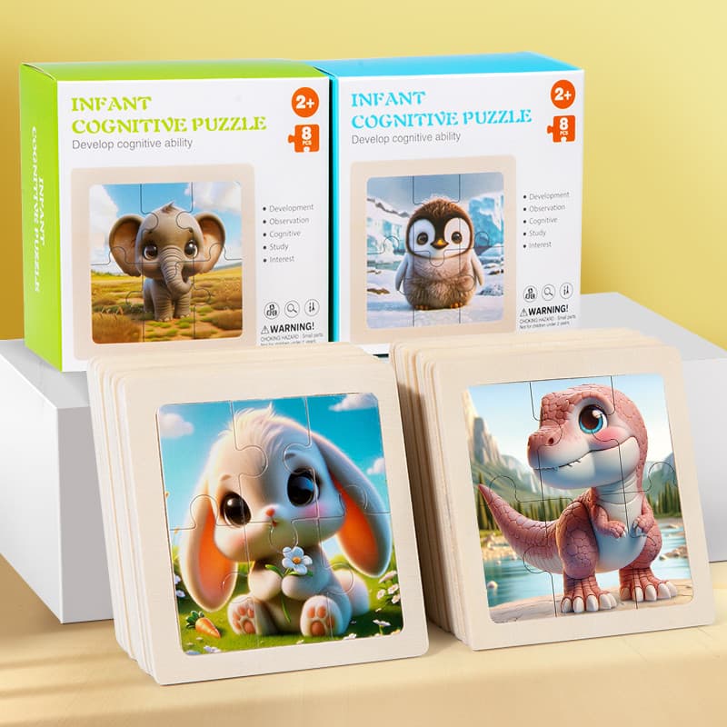 Quebra-cabeça de dinossauro de madeira 2-3 anos, brinquedos educativos para crianças, 6 peças, animais de desenho animad
