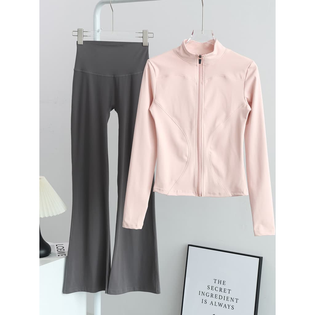 Roupa de Fitness terno feminino outono novo estilo gola alta cintura estreita jaqueta esportiva Yoga topo cintura alta e