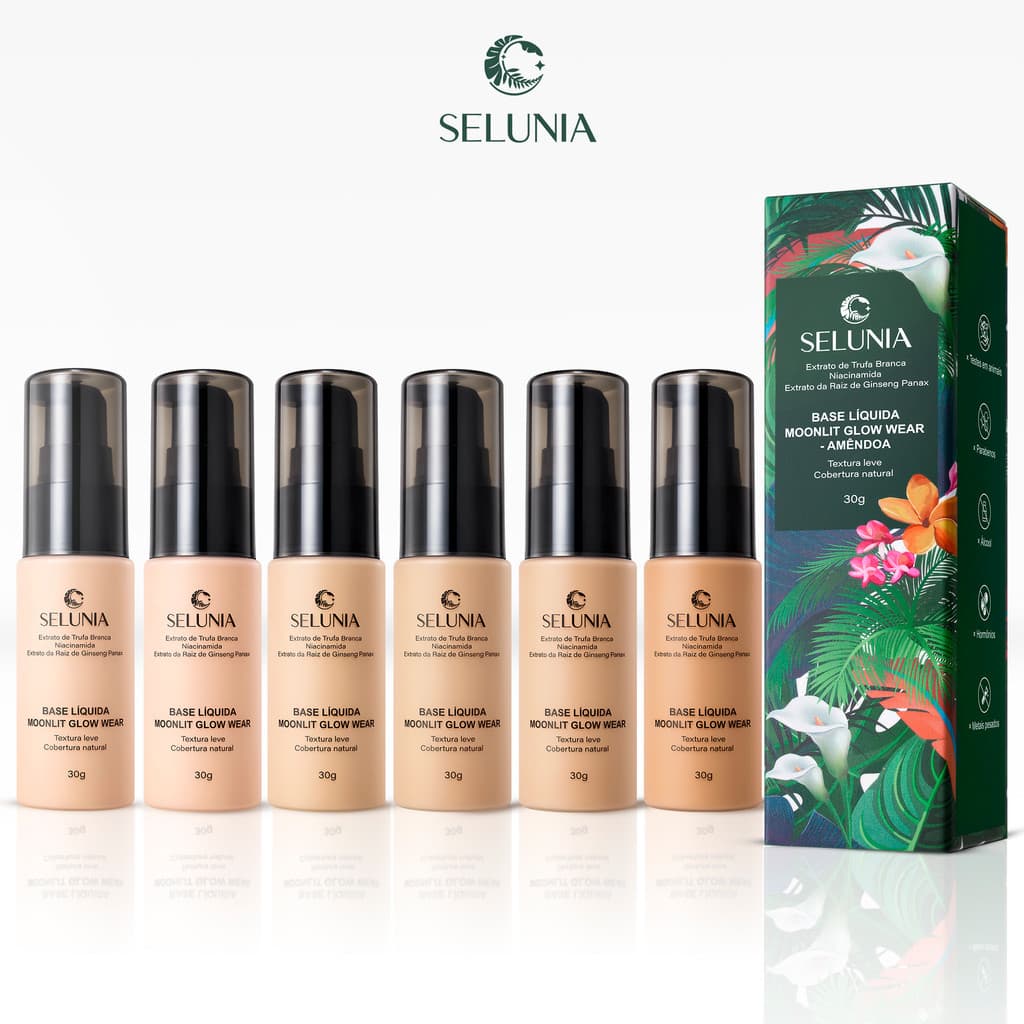 Base Líquida Selunia Moonlit Glow Wear - Textura Leve e Cobertura Natural