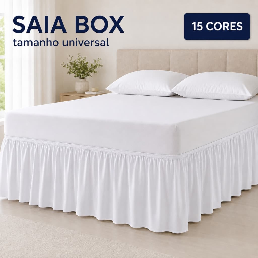 Saia Para Cama Box Casal Padrão e Queen com Elástico em Toda Volta Babado 30 cm 15 Cores Protetor de Box