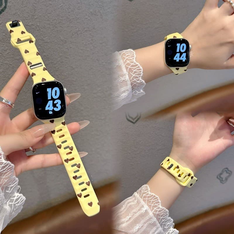 Pulseira De Silicone Inclinada Em Forma De Coração Para Apple Watch 46mm 42mm 44mm 40mm 41mm 49mm 45mm 38mm Banda iWatch