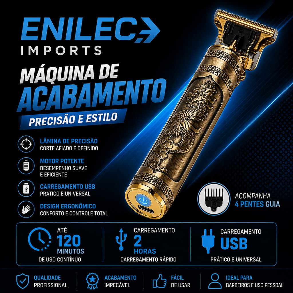 Máquina de Cortar Cabelo Estilo Dragão - Design Elegante e Potente
