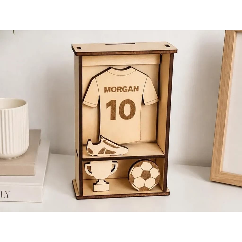 Porta Camisa de Time de Futebol em MDF Personalizado Expositor para Camisa de Jogador Nome e Número