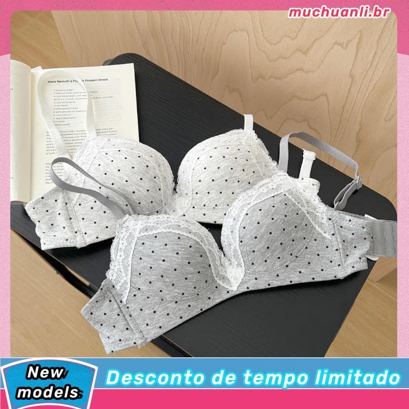 Doce renda fina bolinhas meninas roupa interior feminina seios pequenos reunidos suporte superior Anti-flacidez sem anel