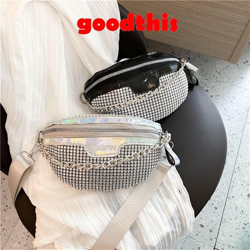 GOODTHIS Waist Pack , Saco De Cintura De Rhinestones Brilhante , Bolsas De Cristal Casuais Mulheres