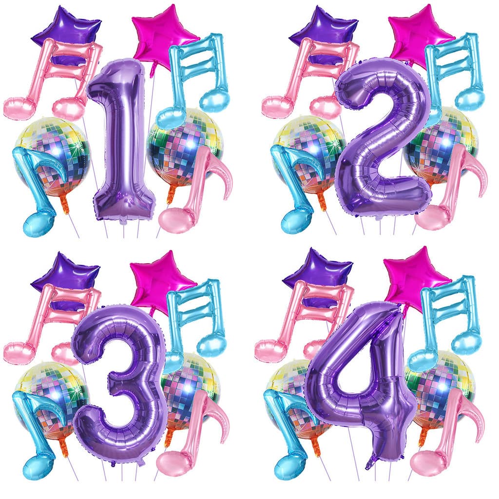 Conjunto de Balões com Tema Musical Roxo para Festa de Aniversário, Decoração de Disco com Notas Musicais, Arranjo de Ba