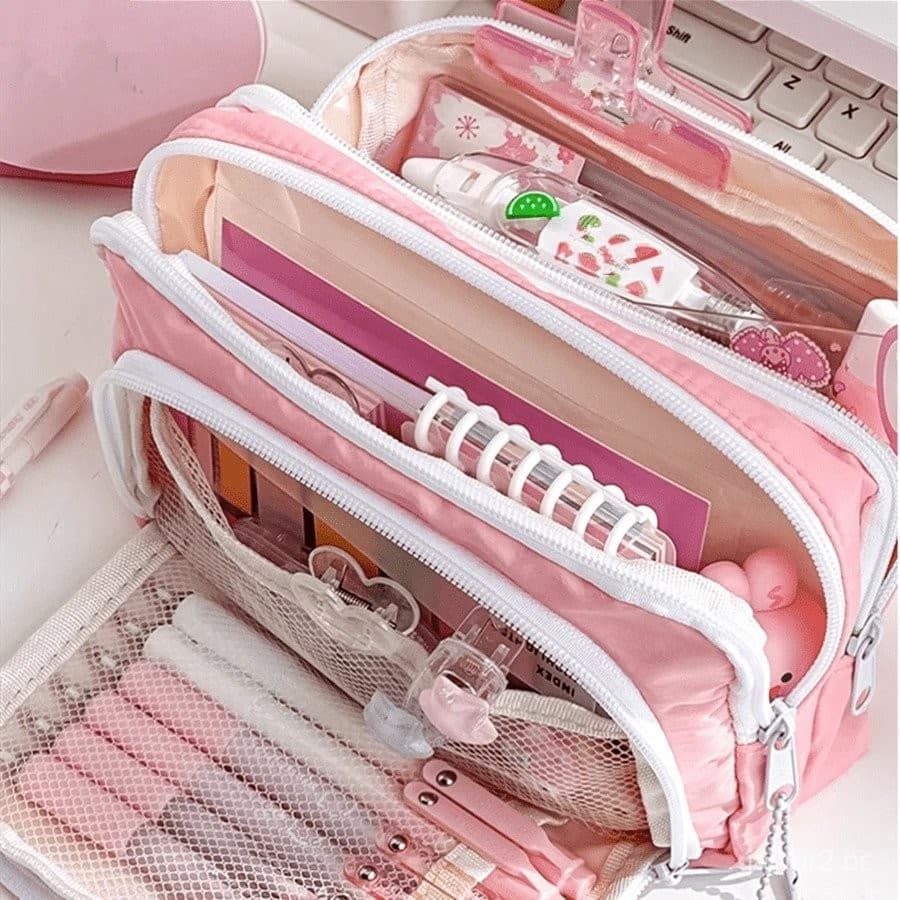 Estojo Kawaii Para Lápis Grande Capacidade Com Porta-Caneta Fofo Estudantes De Volta Às Aulas Papelaria Coreana