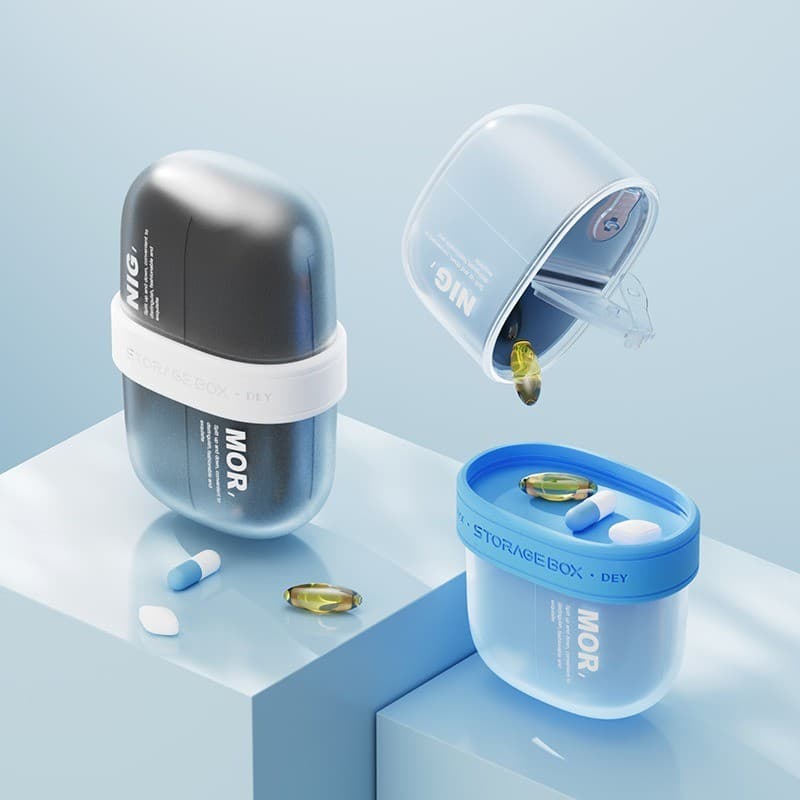 Caixa de comprimidos portátil, caixa de armazenamento de comprimidos à prova de luz de grande capacidade, mini caixa de