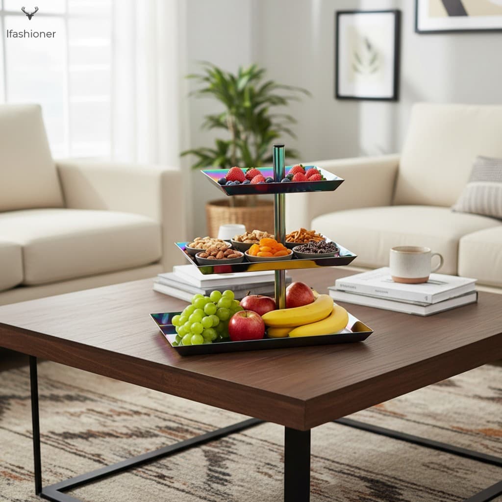 Rack De Armazenamento Rotativo De 3 Camadas Para Sala De Estar , Mesa De Centro , Bandeja De Frutas E Lanche , Uso Domés