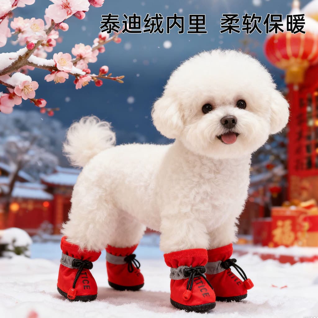 Sapatos de sola macia coloridos estampados em inglês vermelho atualizam cordão ajustável e sapatos de veludo para cães d