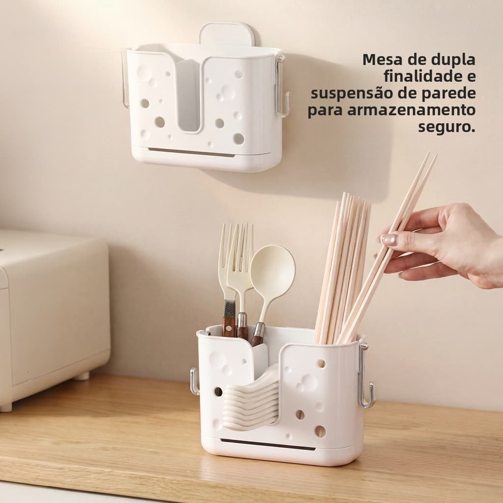Caixa de armazenamento de pauzinhos suporte de pauzinho mesa sem perfuração pendurado prateleira de cozinha de dupla uti