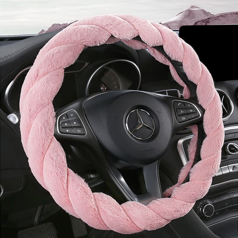 Flor de pelúcia capa de volante feminino dos desenhos animados bonito curto pelúcia carro Universal quente aperto capa r